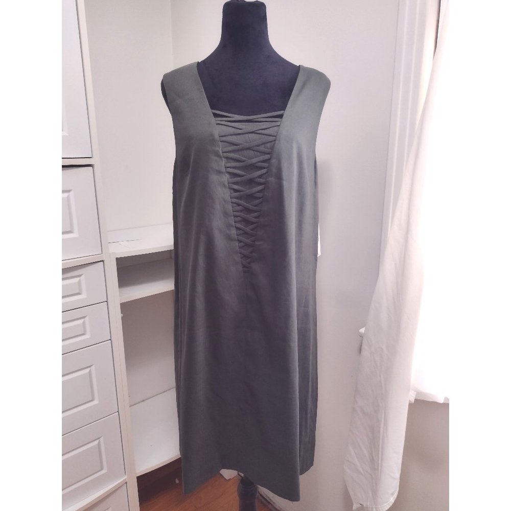 NWT Antonio Melani Sydney Dark Olive Green linen-blend sleeveless sheath dress